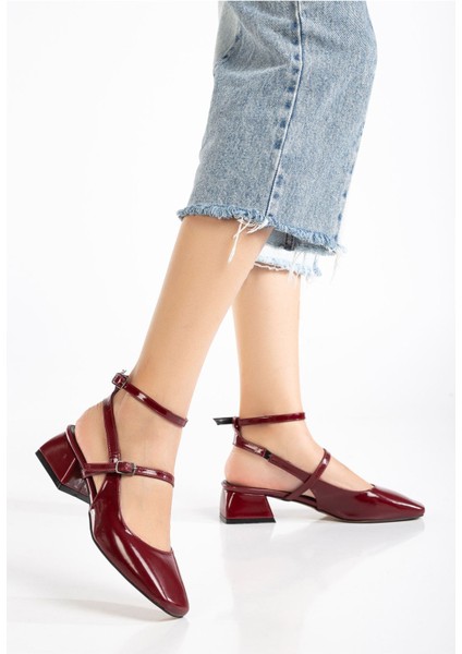 Kadın AYAKKABIST-003 Bordo Rugan Günlük 4 cm Topuklu Bayan Ayakkabı