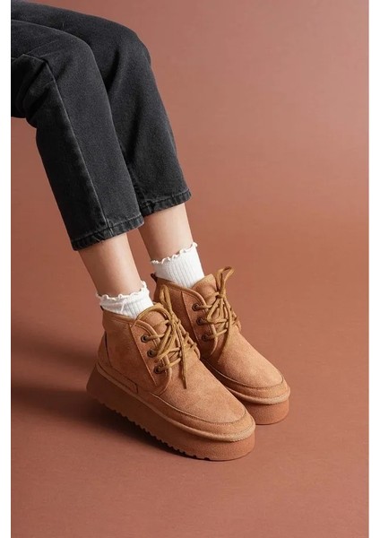 Süet Içi Yünlü Bağcıklı Kalın Taban Kadın Bot fırsatları
