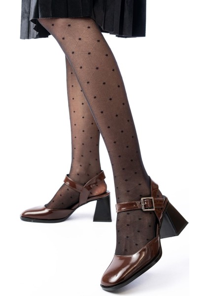 Kadın AYAKKABIİNF-40450 Kahve Rugan Günlük Arkası Açık Topuklu Bayan Ayakkabı