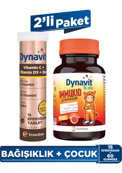 Vitamin C Vitamin D3 Çinko 15 Efervesan&Immukid Gummies 60 Çiğnenebilir Gummy-Aile Bağışıklık Paketi