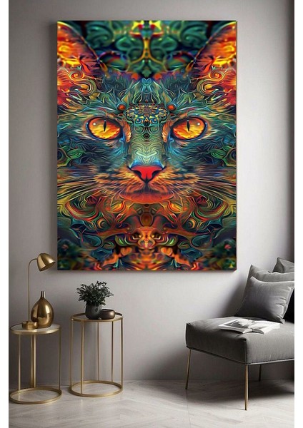 Tribal Desenli Kedi Ev Duvar Salon Güzelli̇k Salonu Ofi̇s Dükkan Dekarasyon Kanvas Tablo