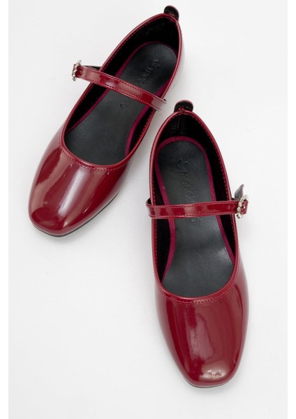 Kadın Kemerli Taşlı Küt Burunlu Babet BORDO RUGAN indirimleri