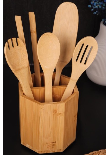 6 Parça Mutfak Gereçleri Seti – Çokgen Kaşıklık Standlı Spatula ve Servis Kaşıkları fiyatları