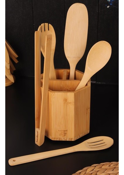 6 Parça Mutfak Gereçleri Seti – Çokgen Kaşıklık Standlı Spatula ve Servis Kaşıkları modelleri