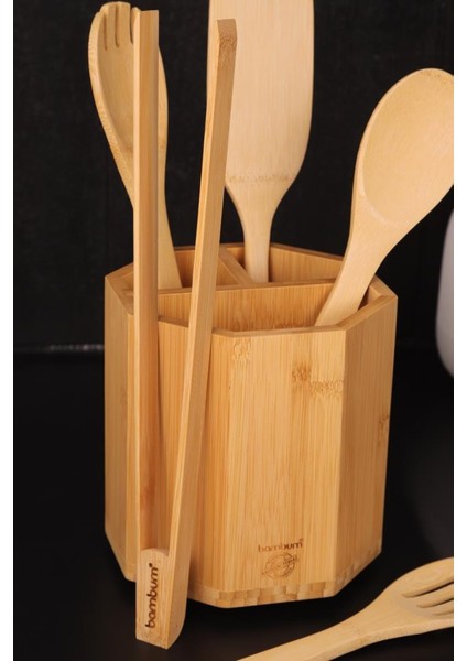 6 Parça Mutfak Gereçleri Seti – Çokgen Kaşıklık Standlı Spatula ve Servis Kaşıkları fırsatları