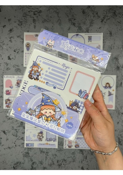 Seven Magic 12 Yaprak 82 Adet Mavi Post-It ve Sticker Seti / Yapışkanlı Kağıt / Post-It / Çıkartma / Etiket