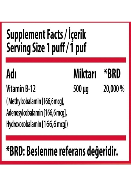 Bork Multi Cobalamin B12 Sprey 20 ml – Hızlı Emilim, 3 Aktif B12 Formu ile Enerji ve Kan Desteği