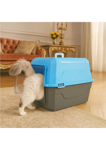 Tam Açılır Lüx Kapalı Kedi Tuvaleti Kürek Hediyeli Karışık Renk 52X37X48 cm