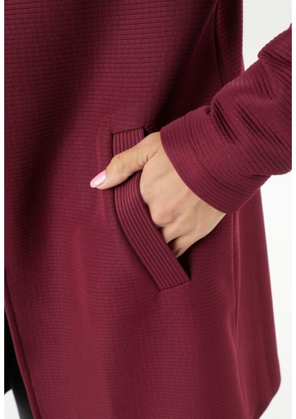 Kadın Büyük Beden Bordo, Yuvarlık Yakalı, Uzun Kollu, Welt Cepli, Kapamasız Blazer Ceket 65N38998 modelleri