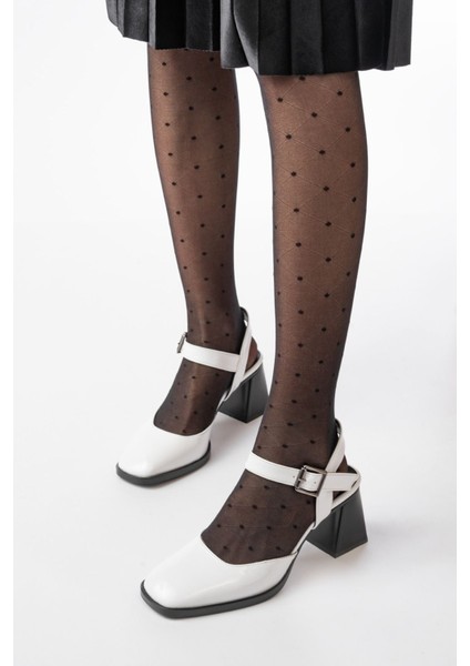 Kadın AYAKKABIİNF-40450 Beyaz Rugan Günlük Arkası Açık Topuklu Bayan Ayakkabı fiyatları