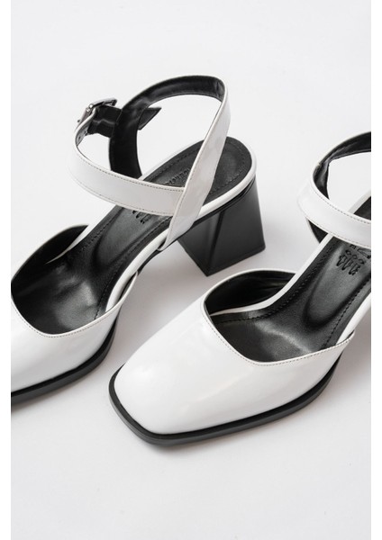 Kadın AYAKKABIİNF-40450 Beyaz Rugan Günlük Arkası Açık Topuklu Bayan Ayakkabı