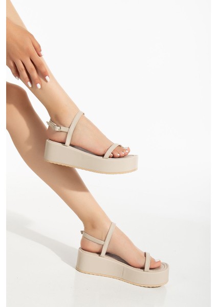 Bayan Sandalet 861-1027 Bej Dolgu Topuk Kadın Sandalet fiyatları