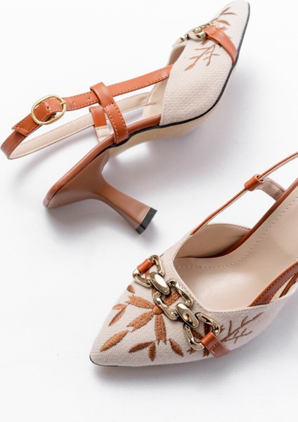 Kadın AYAKKABIK-250 Taba Keten Günlük Arkası Açık Tokalı Topuklu Kadın Ayakkabı fırsatları