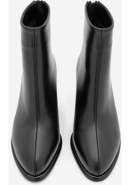 Kadın Sivrii Burun Arkadan Fermuarlı Dikiş Detaylı Kalın Topuklu Bot Atirya Siyah indirimleri