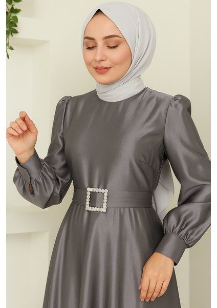 Kadın Giyim Abiye Moda Kemeri Taşlı Uzun Tesettür Saten Abiye Elbise 2753 fiyatları