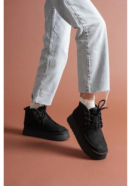 Süet Içi Yünlü Bağcıklı Kalın Taban Kadın Bot fiyatları