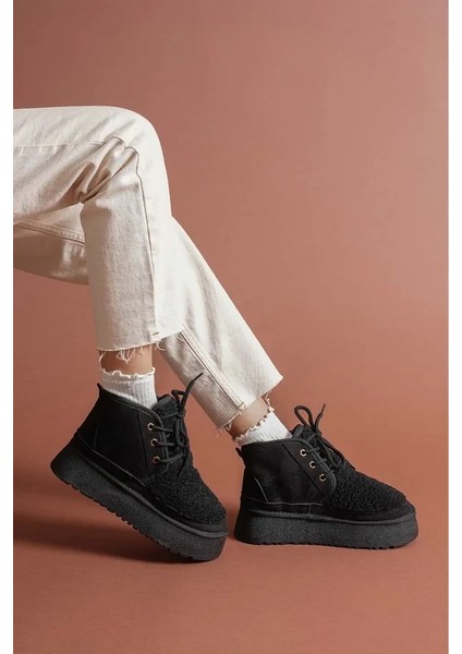 Süet Içi Yünlü Bağcıklı Kalın Taban Kadın Bot modelleri