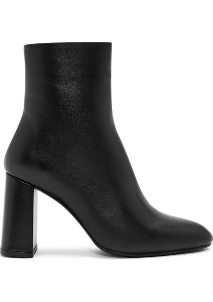 Kadın Siyah Fermuarlı Kalın Yüksek Topuklu Deri Bot 25WFD131418