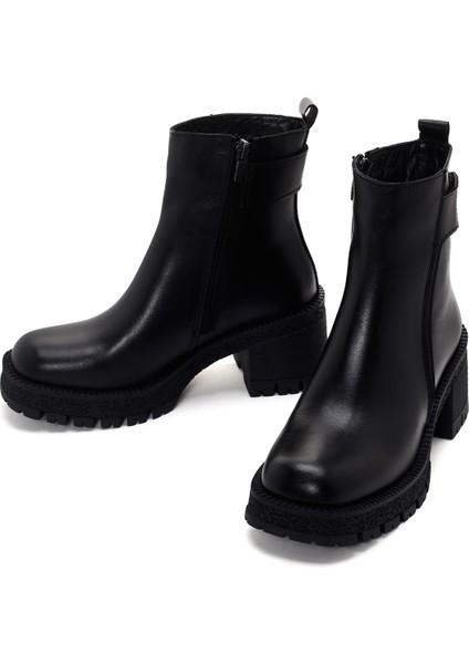 Kadın Siyah Fermuarlı Kalın Topuklu Deri Bot 25WFD130318 modelleri