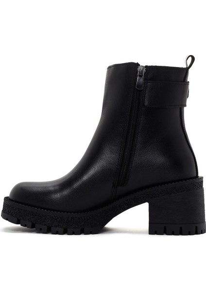Kadın Siyah Fermuarlı Kalın Topuklu Deri Bot 25WFD130318 fırsatları