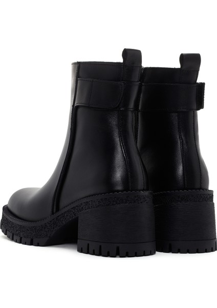 Kadın Siyah Fermuarlı Kalın Topuklu Deri Bot 25WFD130318