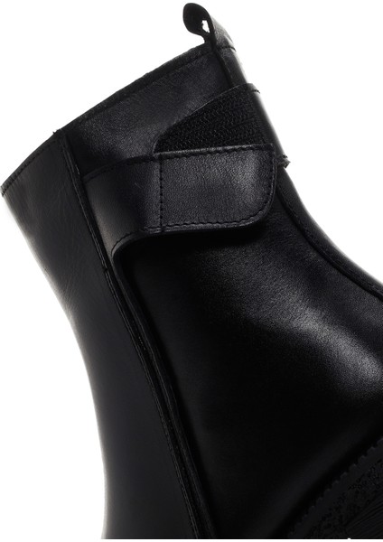 Kadın Siyah Fermuarlı Kalın Topuklu Deri Bot 25WFD130318