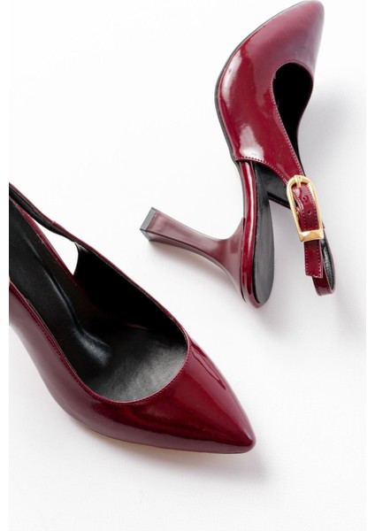 Kadın AYAKKABI719 Bordo Rugan Sivri Burunlu Toka Detaylı Topuklu Kadın Ayakkabı fırsatları