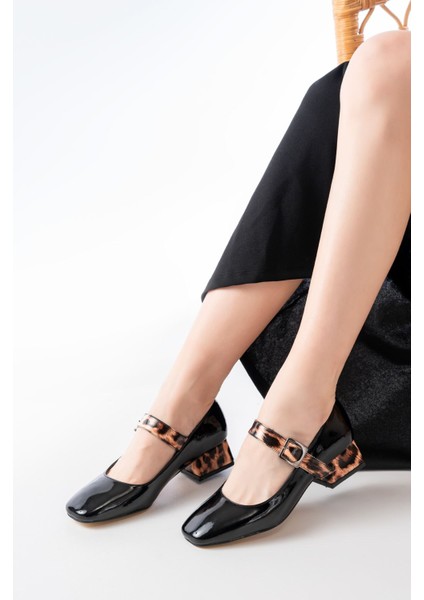 Kadın AYAKKABIST-006 Siyah Leopar Rugan Günlük 4 cm Topuklu Bayan Ayakkabı fiyatları