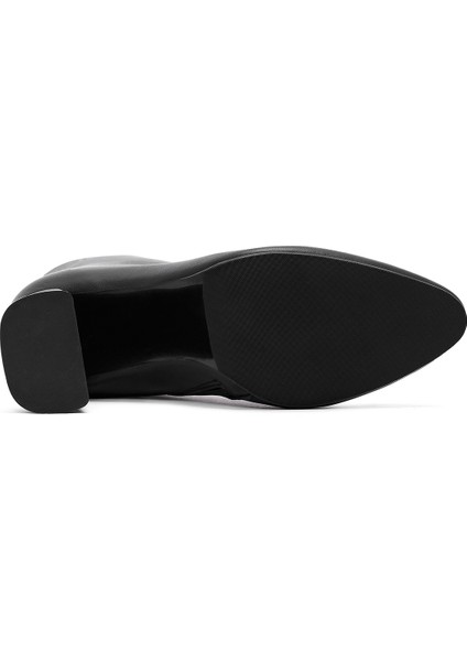 Kadın Siyah Fermuarlı Kalın Yüksek Topuklu Deri Bot 25WFD131418