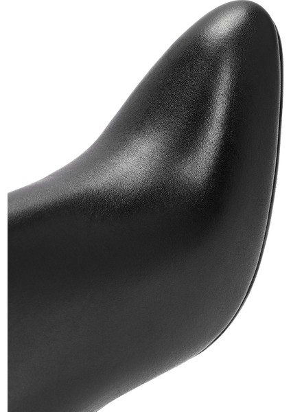 Kadın Siyah Fermuarlı Kalın Yüksek Topuklu Deri Bot 25WFD131418