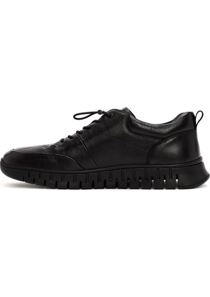 Erkek Siyah Bağcıklı Deri Casual Sneaker 25WFD692718 fiyatları
