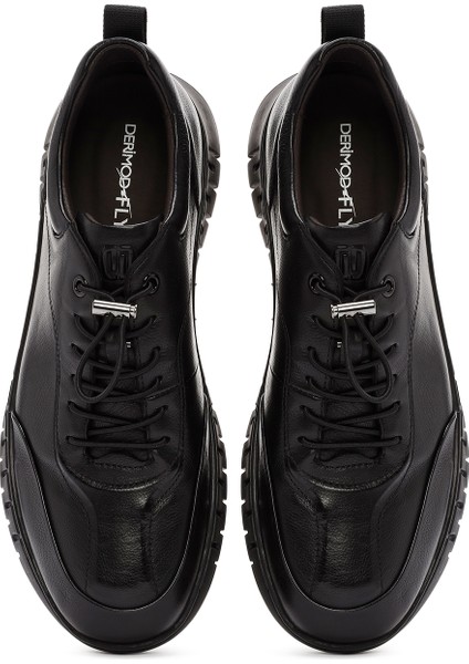 Erkek Siyah Bağcıklı Deri Casual Sneaker 25WFD692718