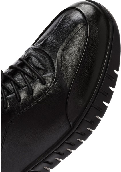 Erkek Siyah Bağcıklı Deri Casual Sneaker 25WFD692718