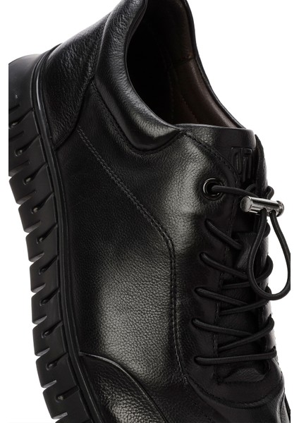 Erkek Siyah Bağcıklı Deri Casual Sneaker 25WFD692718