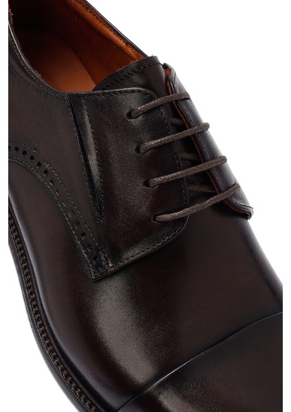 Erkek Kahverengi Bağcıklı Deri Klasik Ayakkabı 25WFD691118