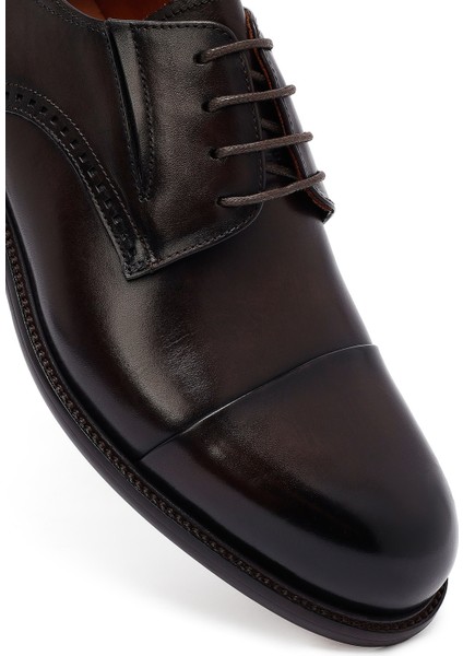 Erkek Kahverengi Bağcıklı Deri Klasik Ayakkabı 25WFD691118