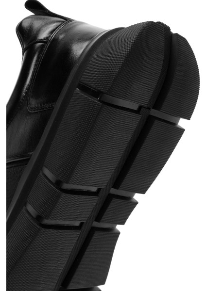 Erkek Siyah Bağcıklı Kalın Tabanlı Deri Casual Sneaker 25WFD694914
