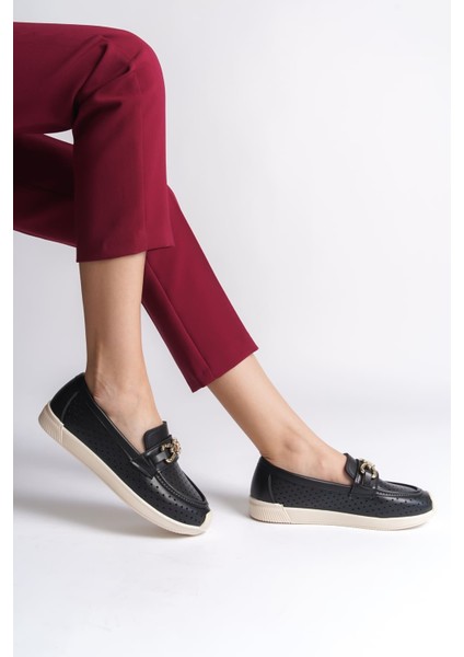 Layla Bağcıksız Ortopedik Rahat Taban Kalp Desenli Kadın Babet Ayakkabı Ckt - Siyah modelleri