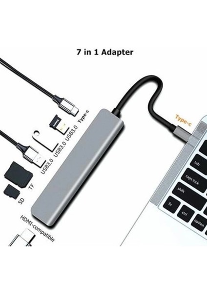 Ahanda Buldum Type-C'den Hdmı'a 7'si 1 Arada Dönüştürücü HDMI USB Sd/microsd Type-C (Pd) USB 3.0 Portları