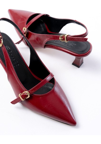 Kadın AYAKKABIH-470 Bordo Rugan Baret Tokalı Arkası Açık Günlük Kadın Sandalet fırsatları