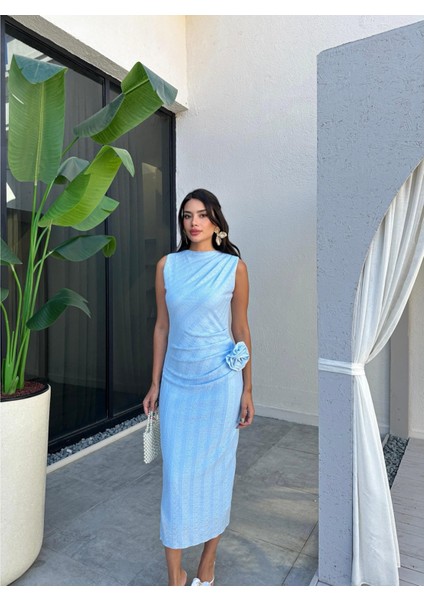 Sıfır Kol Bel Büzgülü Midi Elbise fırsatları