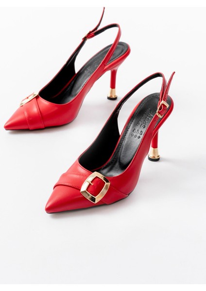 Kadın AYAKKABIİNF-1151 Kırmızı Günlük Arkası Açık Topuklu Bayan Ayakkabı modelleri