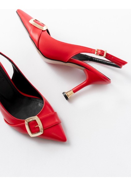 Kadın AYAKKABIİNF-1151 Kırmızı Günlük Arkası Açık Topuklu Bayan Ayakkabı fırsatları