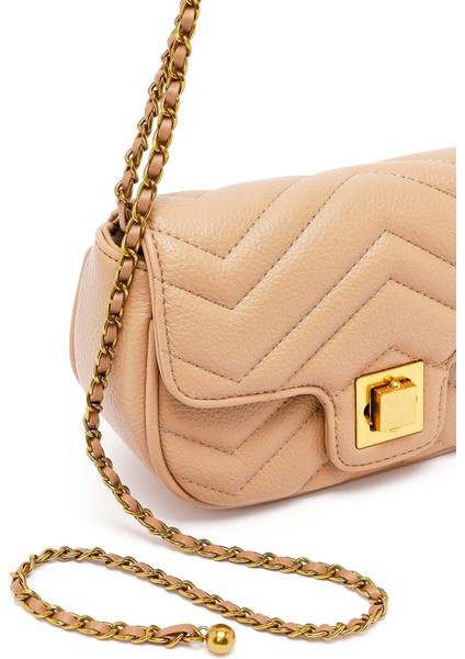 Kadın Bej Uzun Askılı Kapitone Mini Çapraz Çanta 25ABD2430KP