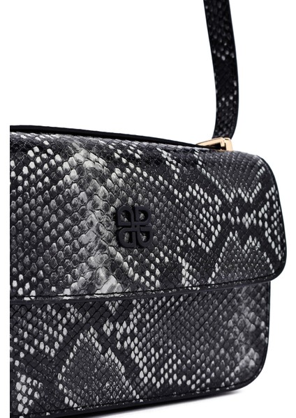 Kadın Siyah Uzun Askılı Desenli Çapraz Çanta 25ABD243526