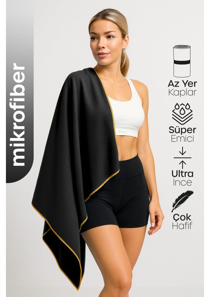 Unisex Mikrofiber Plaj Havlusu 80X130 cm Yumuşak Dokulu Deniz Banyo Sporcu Havlusu Large Boy Siyah