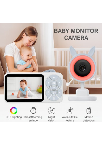 Bebek Kamerası Kumandalı Monitörlü Karşılıklı Konuşma Rgb Işıklı Hdgece Görüslü Hatırlatıcılı Kamera