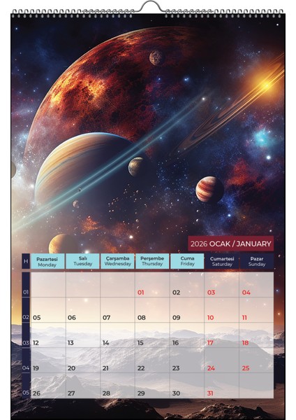 2026 Uzay / Space Duvar Takvimi