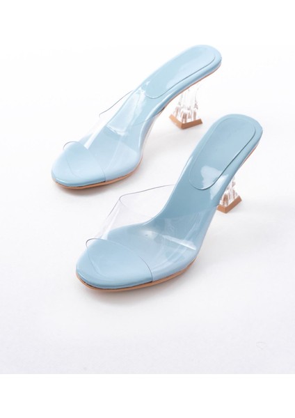 Kadın AYAKKABIS-619 Bebe Mavi Rugan Şeffaf Bantlı Şeffaf Topuklu Yuvarlak Burunlu Kadın Terlik modelleri