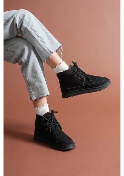 Süet Içi Kürklü Bağcıklı Alçak Taban Kadın Bot modelleri